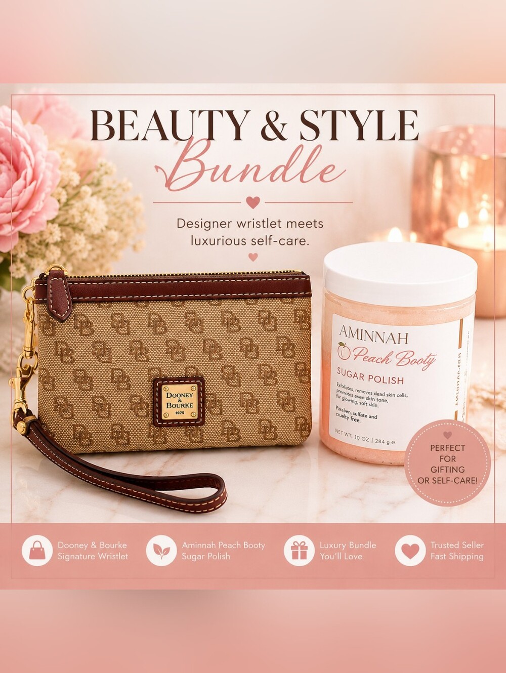 ✨️Dooney & Bourke Wristlet + NWT Aminnah Peach Booty Sugar Polish Bundle